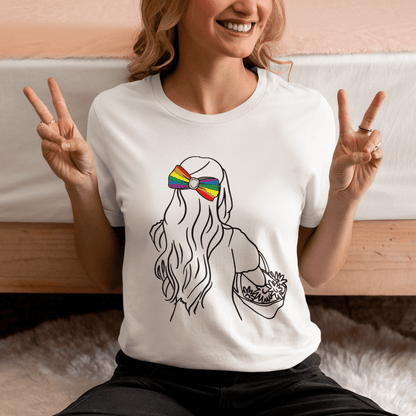 Flower Girl | LGBTQ Feminine Pride Tee with Rainbow Bow - Queer Energy