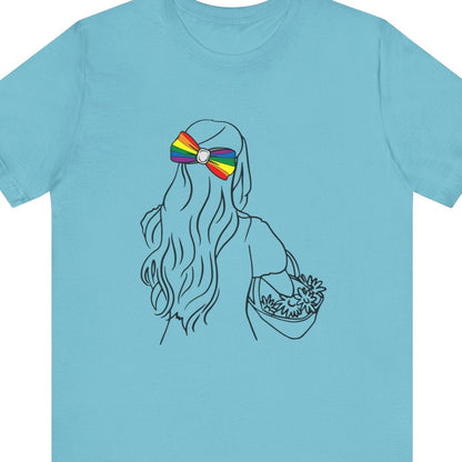 Flower Girl | LGBTQ Feminine Pride Tee with Rainbow Bow - Queer Energy
