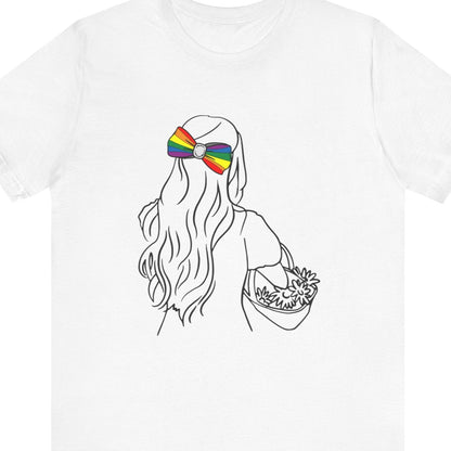 Flower Girl | LGBTQ Feminine Pride Tee with Rainbow Bow - Queer Energy