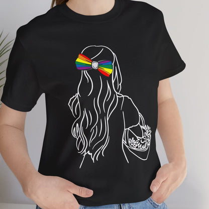 Flower Girl | LGBTQ Feminine Pride Tee with Rainbow Bow - Queer Energy