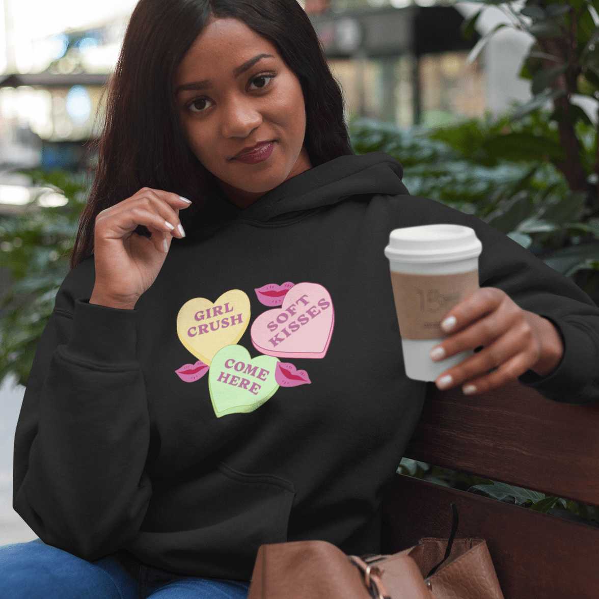 Girl Crush Candy Hearts | Sapphic Hoodie - Queer Energy