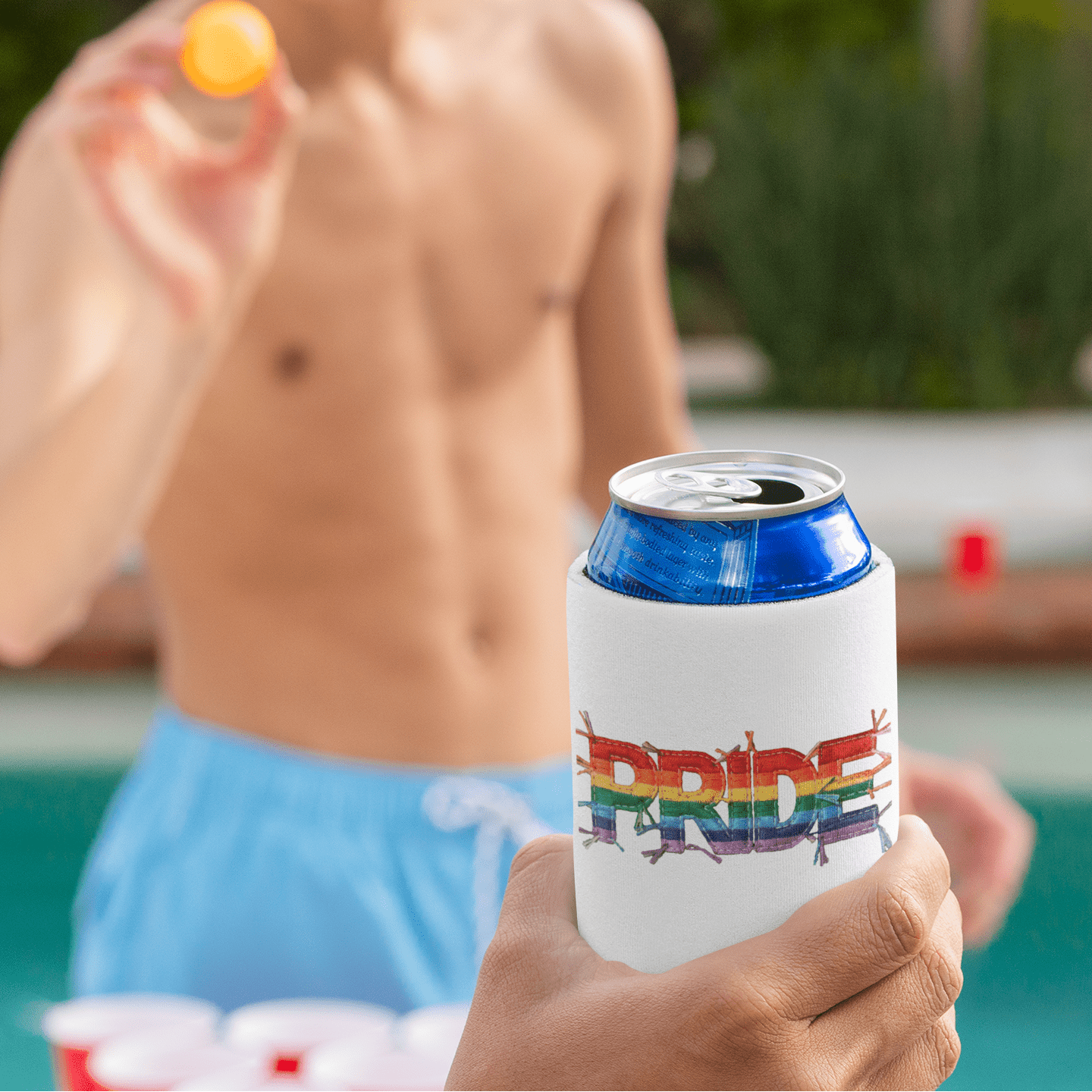 Happy Pride | LGBTQ Faux Patchwork Can Cooler Designed by Queer Energy - Queer Energy