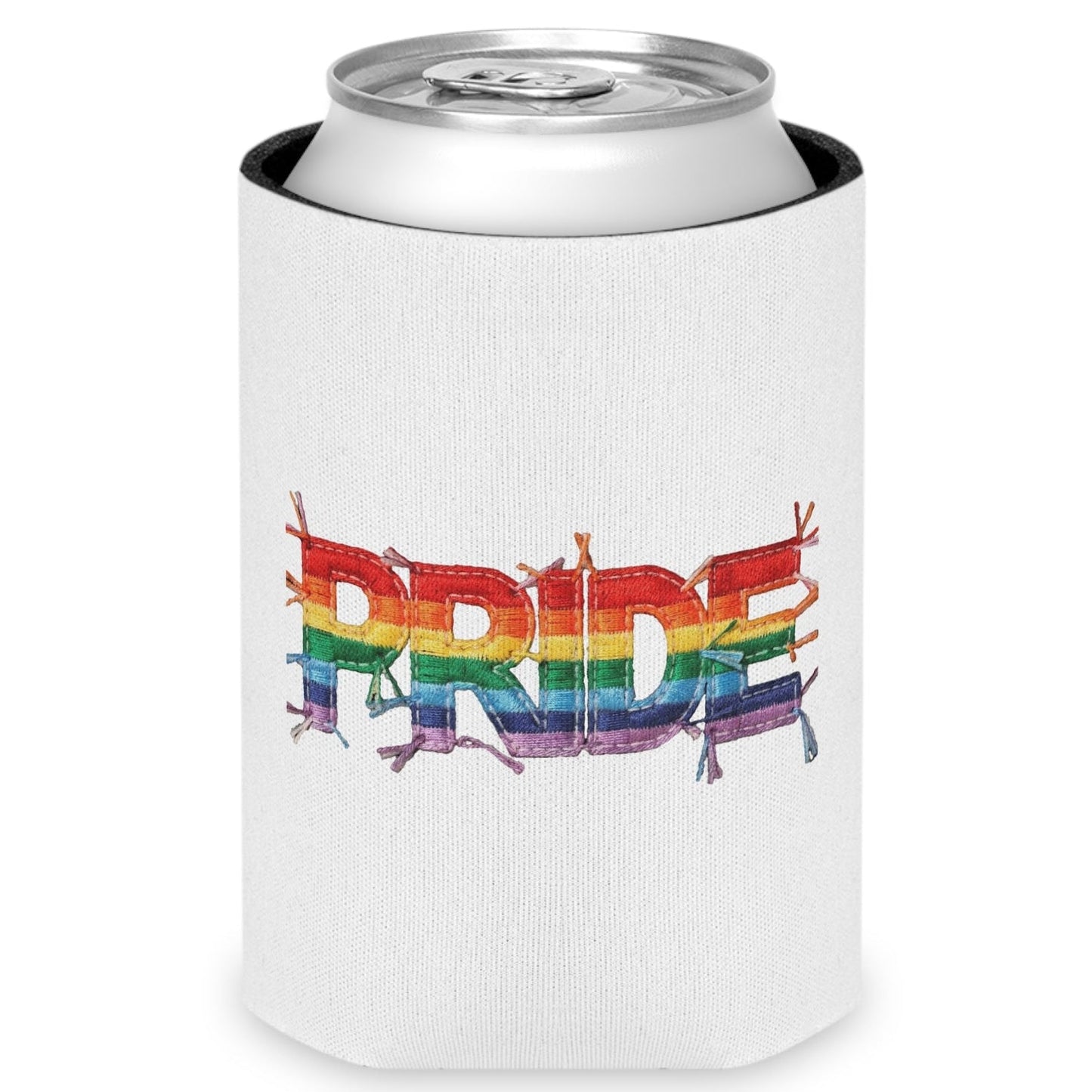 Happy Pride | LGBTQ Faux Patchwork Can Cooler Designed by Queer Energy - Queer Energy