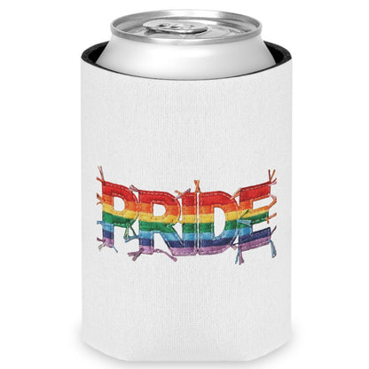 Happy Pride | LGBTQ Faux Patchwork Can Cooler Designed by Queer Energy - Queer Energy