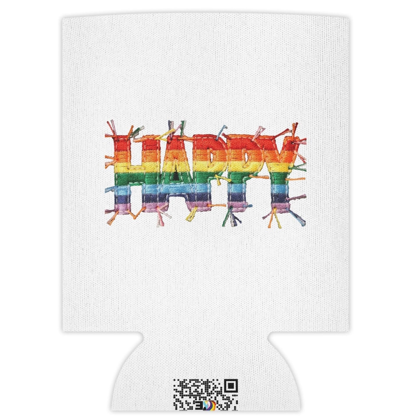 Happy Pride | LGBTQ Faux Patchwork Can Cooler Designed by Queer Energy - Queer Energy
