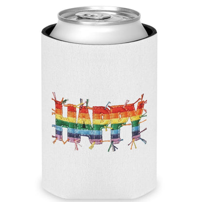 Happy Pride | LGBTQ Faux Patchwork Can Cooler Designed by Queer Energy - Queer Energy