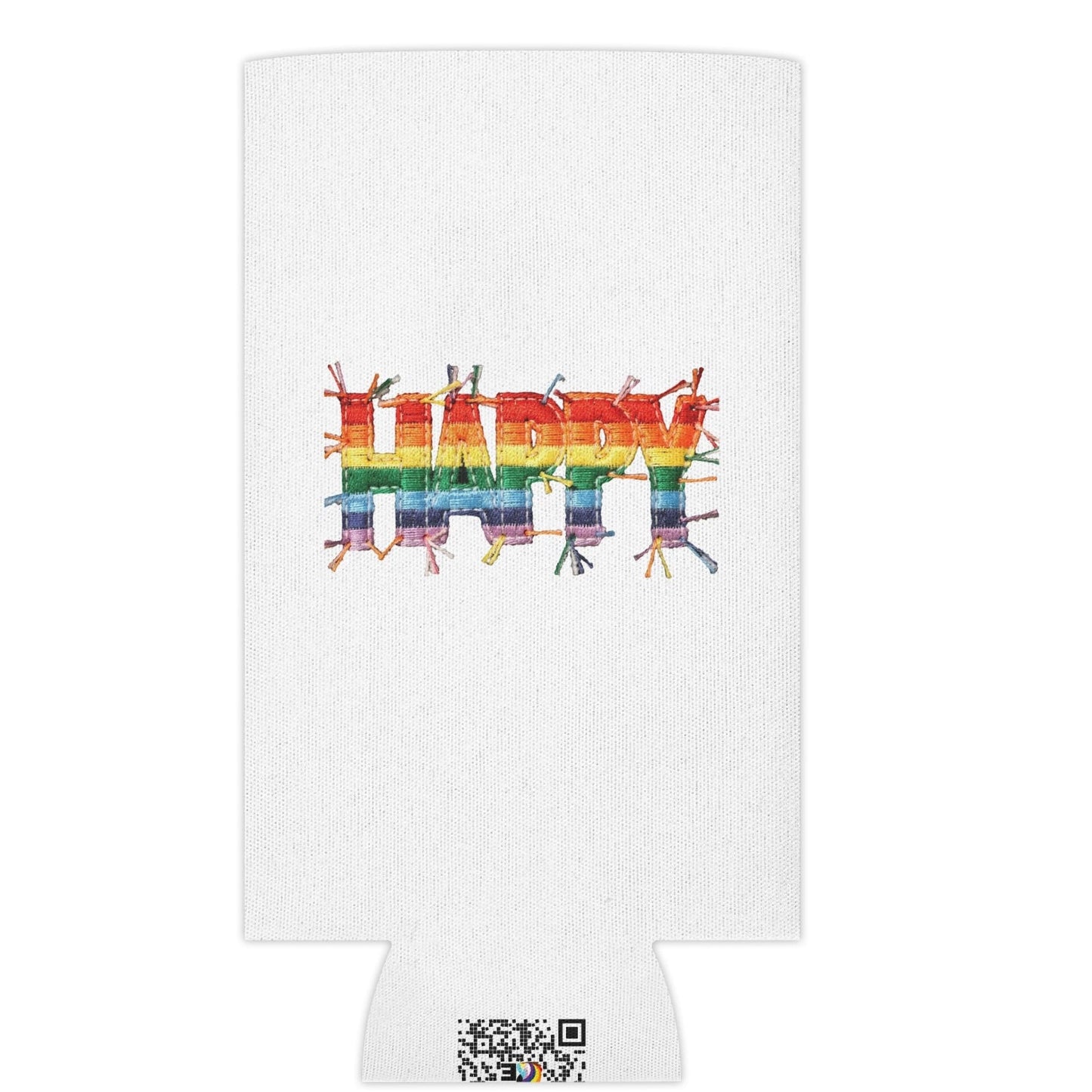 Happy Pride | LGBTQ Faux Patchwork Can Cooler Designed by Queer Energy - Queer Energy