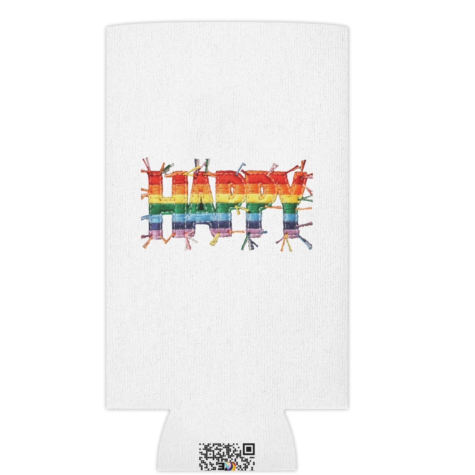 Happy Pride | LGBTQ Faux Patchwork Can Cooler Designed by Queer Energy - Queer Energy