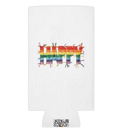 Happy Pride | LGBTQ Faux Patchwork Can Cooler Designed by Queer Energy - Queer Energy