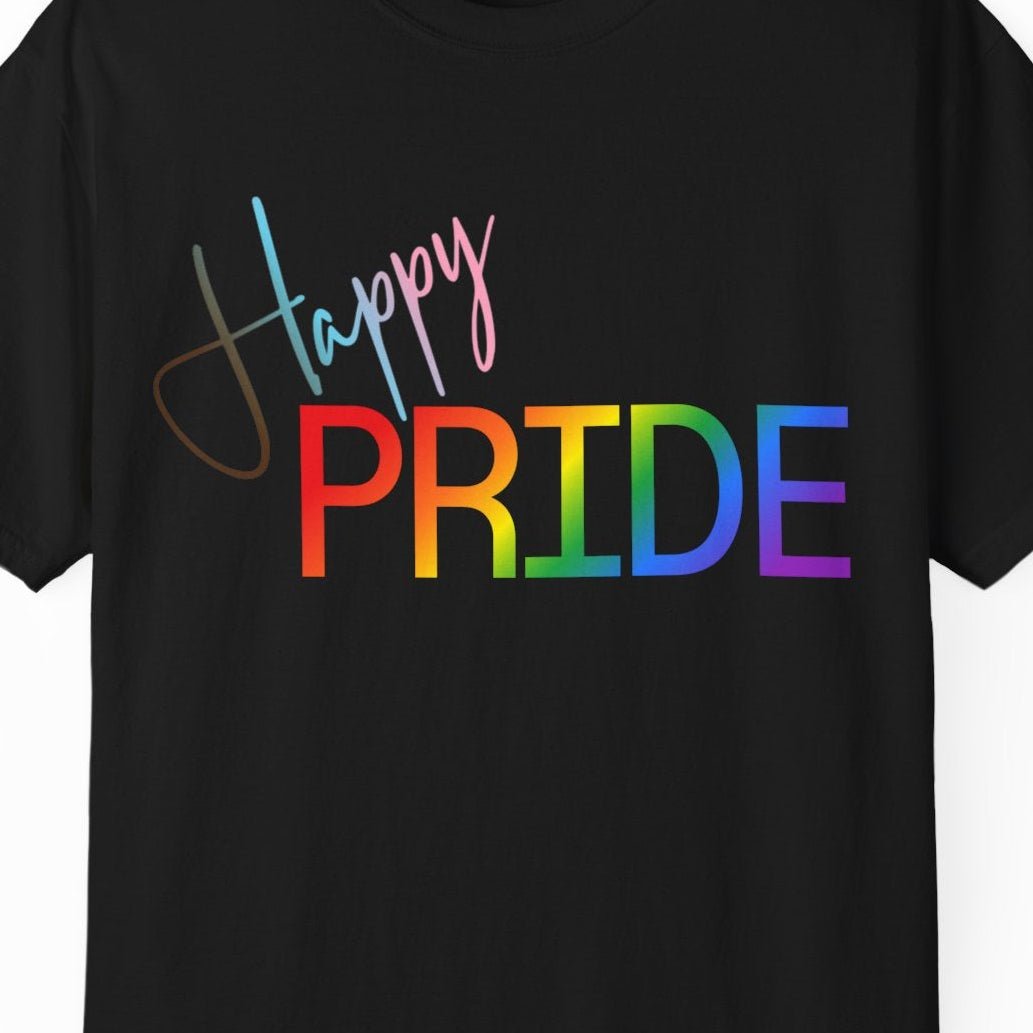 Happy Pride t-shirt | Gay Pride Tee in Progressive Flag colors Designed by Queer Energy - Queer Energy