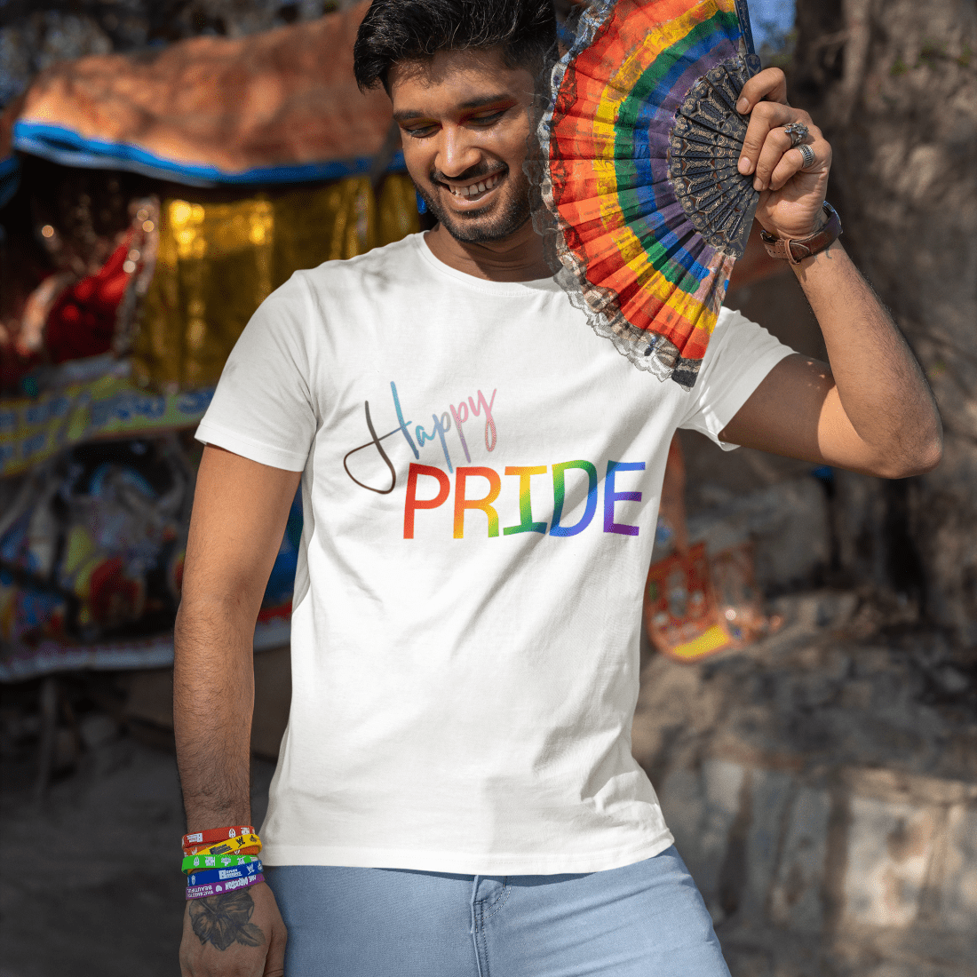 Happy Pride t-shirt | Gay Pride Tee in Progressive Flag colors Designed by Queer Energy - Queer Energy