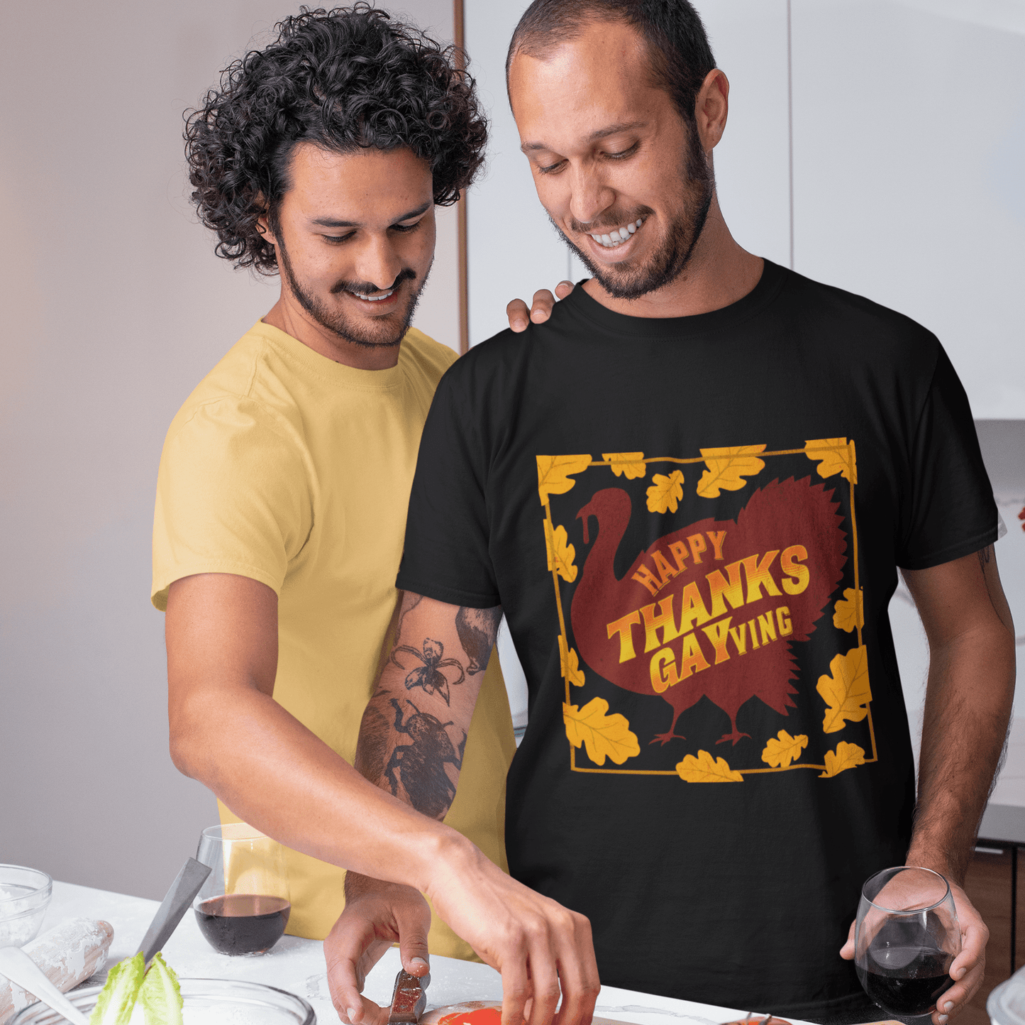 HAPPY THANKS - GAYving | Funny Gay Thanksgiving Tee - Queer Energy