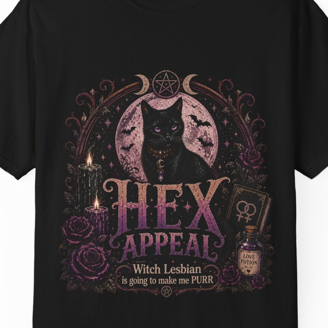 HEX APPEAL | Witch Lesbian is going to make me PURR - Halloween Tee Designed by Queer Energy - Queer Energy