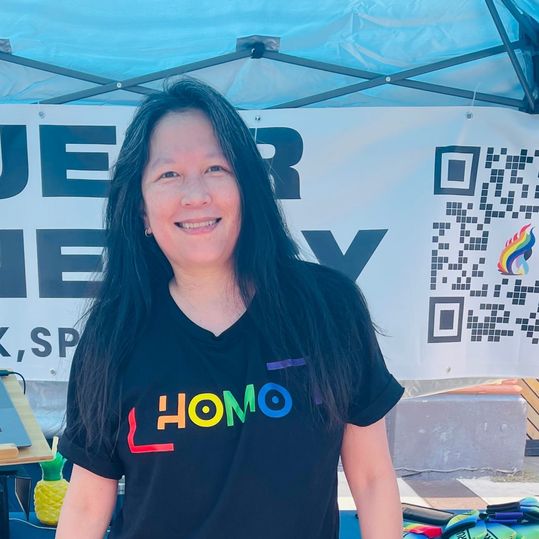 Lesbian wearing HOMO | Funny gay tee - Queer Energy