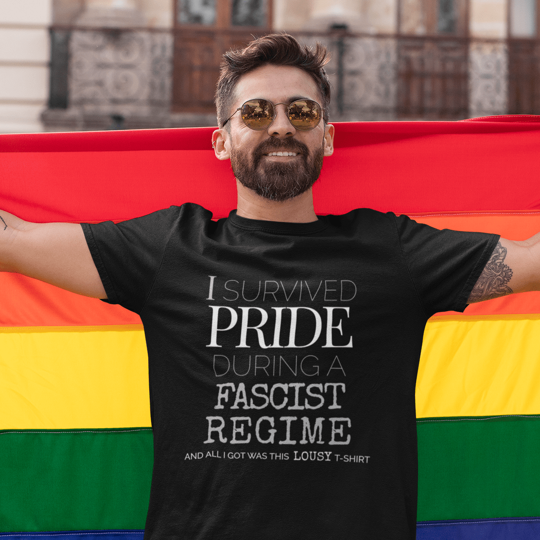 I SURVIVED PRIDE Graphic T-Shirt — Minimalist White Statement Tee | Designed by Queer Energy - Queer Energy