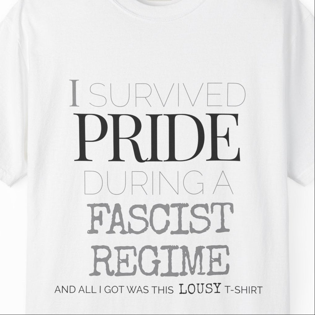 I SURVIVED PRIDE Graphic T-Shirt — Minimalist White Statement Tee | Designed by Queer Energy - Queer Energy