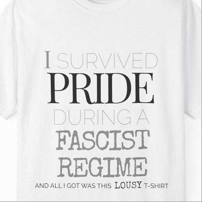 I SURVIVED PRIDE Graphic T-Shirt — Minimalist White Statement Tee | Designed by Queer Energy - Queer Energy