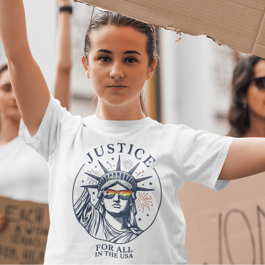 Justice For All | Gay Pride Tee Designed by Queer Energy - Queer Energy