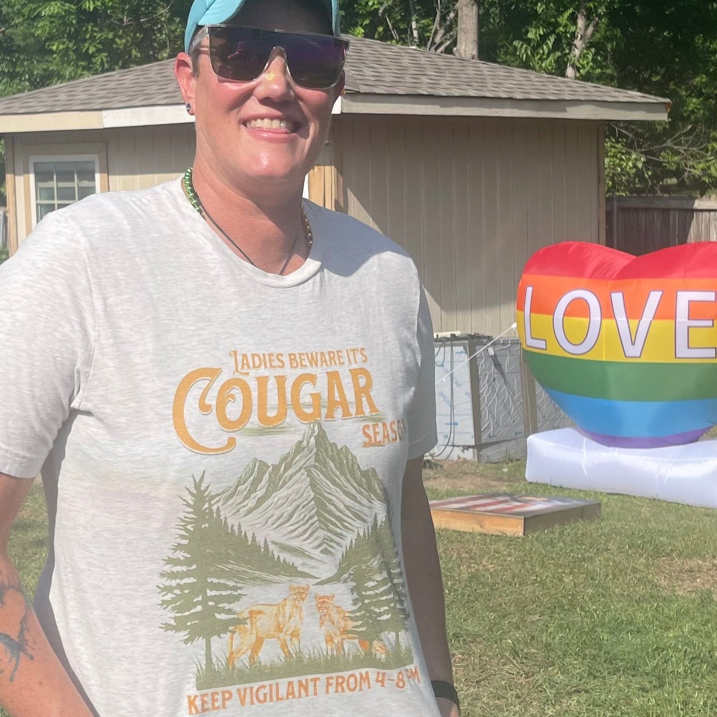 Ladies Beware it's Cougar Season - Keep Vigilant from 4 - 8 pm | Funny O.W.L. (Older Wiser Lesbian) Tee - Queer Energy