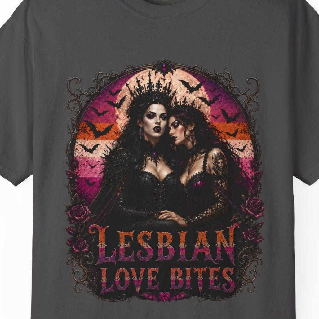 Lesbian Love Bites | Gothic Halloween Lesbian Tee Designed by Queer Energy - Queer Energy