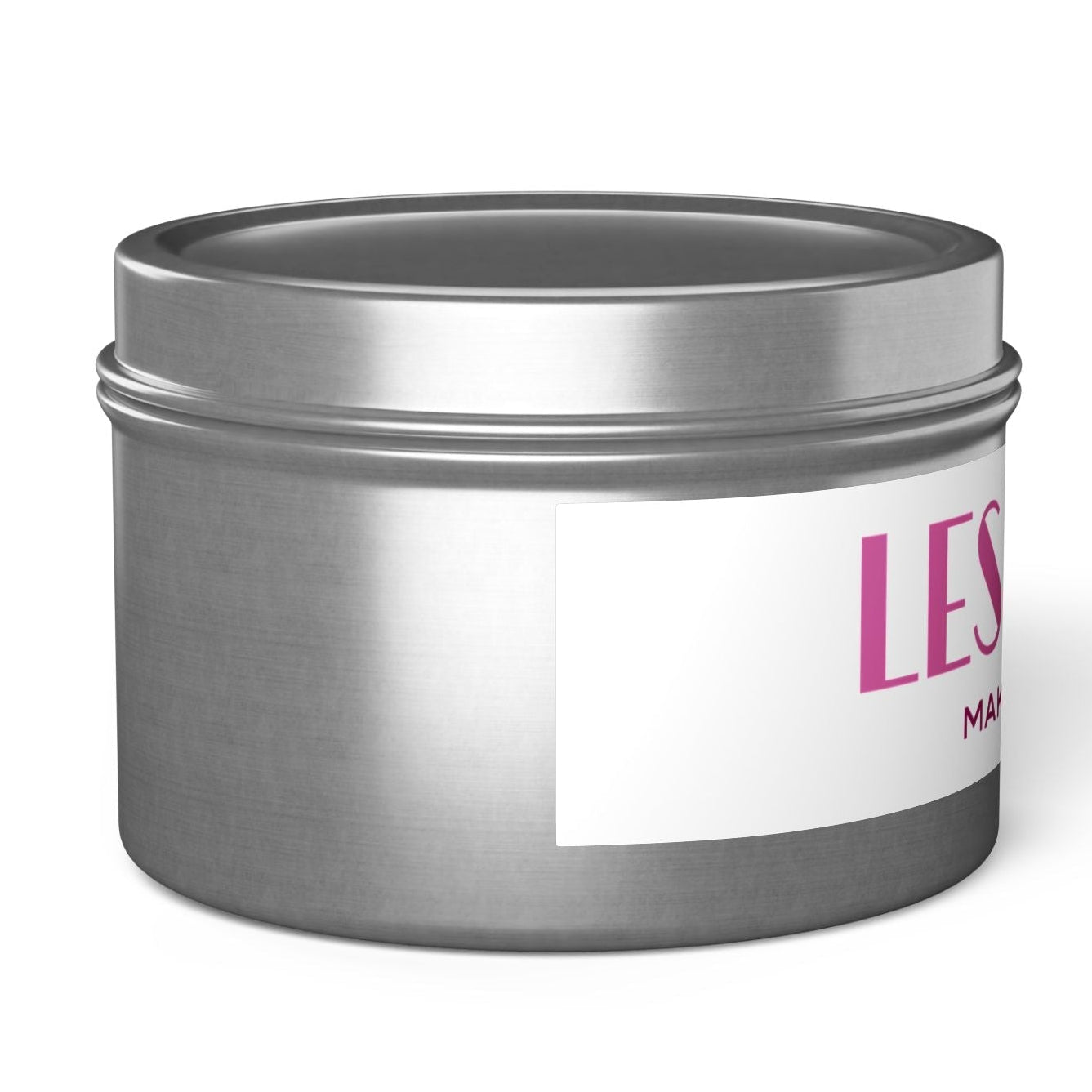 Lesbians Make Me Hot Tin Sapphic Candle left side profile Designed by Queer Energy - Queer Energy