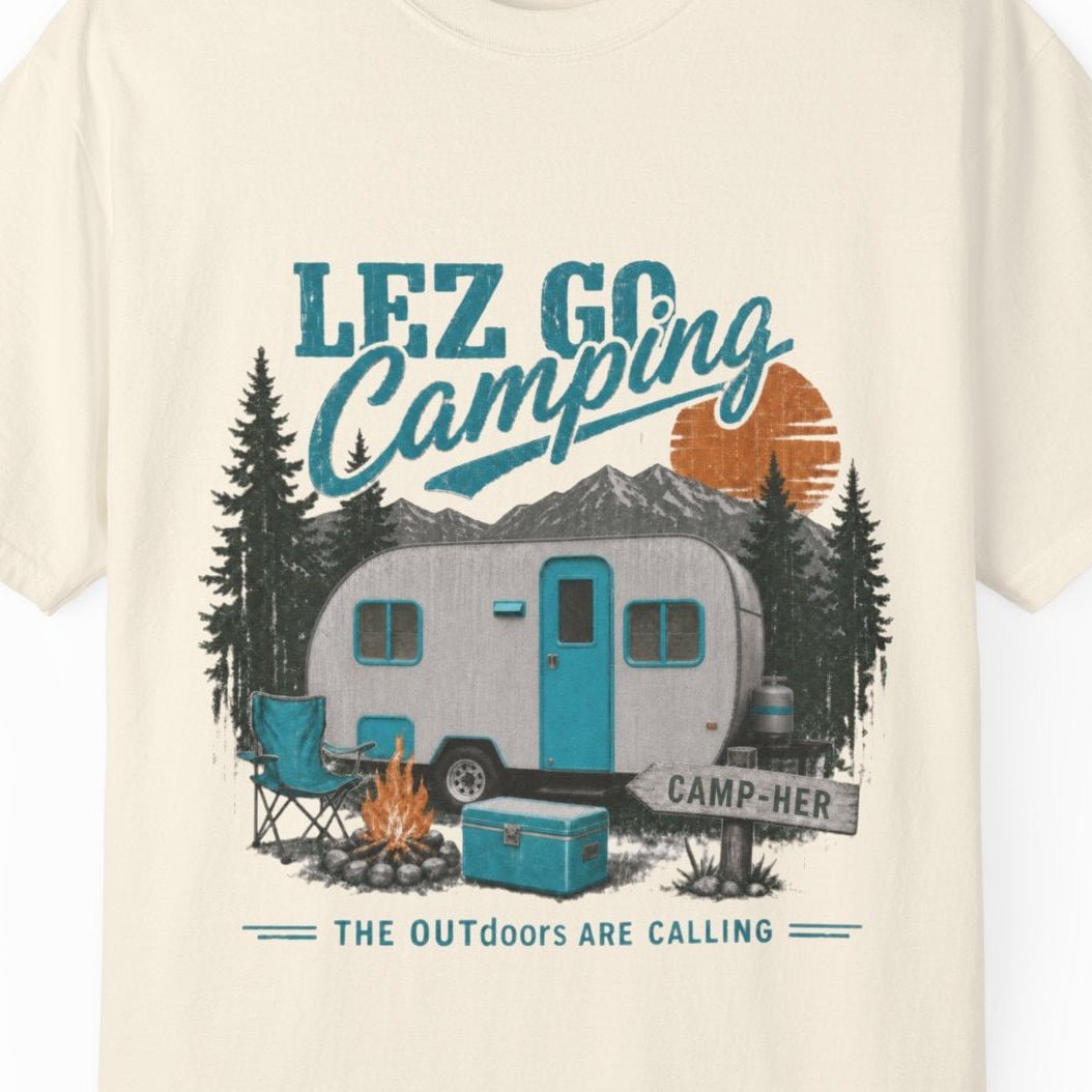 Lez Go Camping | Funny Lesbian Camping Tee Designed by Queer Energy - Queer Energy