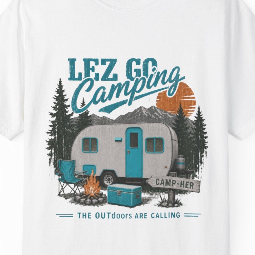 Lez Go Camping | Funny Lesbian Camping Tee Designed by Queer Energy - Queer Energy