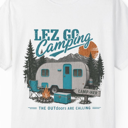 Lez Go Camping | Funny Lesbian Camping Tee Designed by Queer Energy - Queer Energy