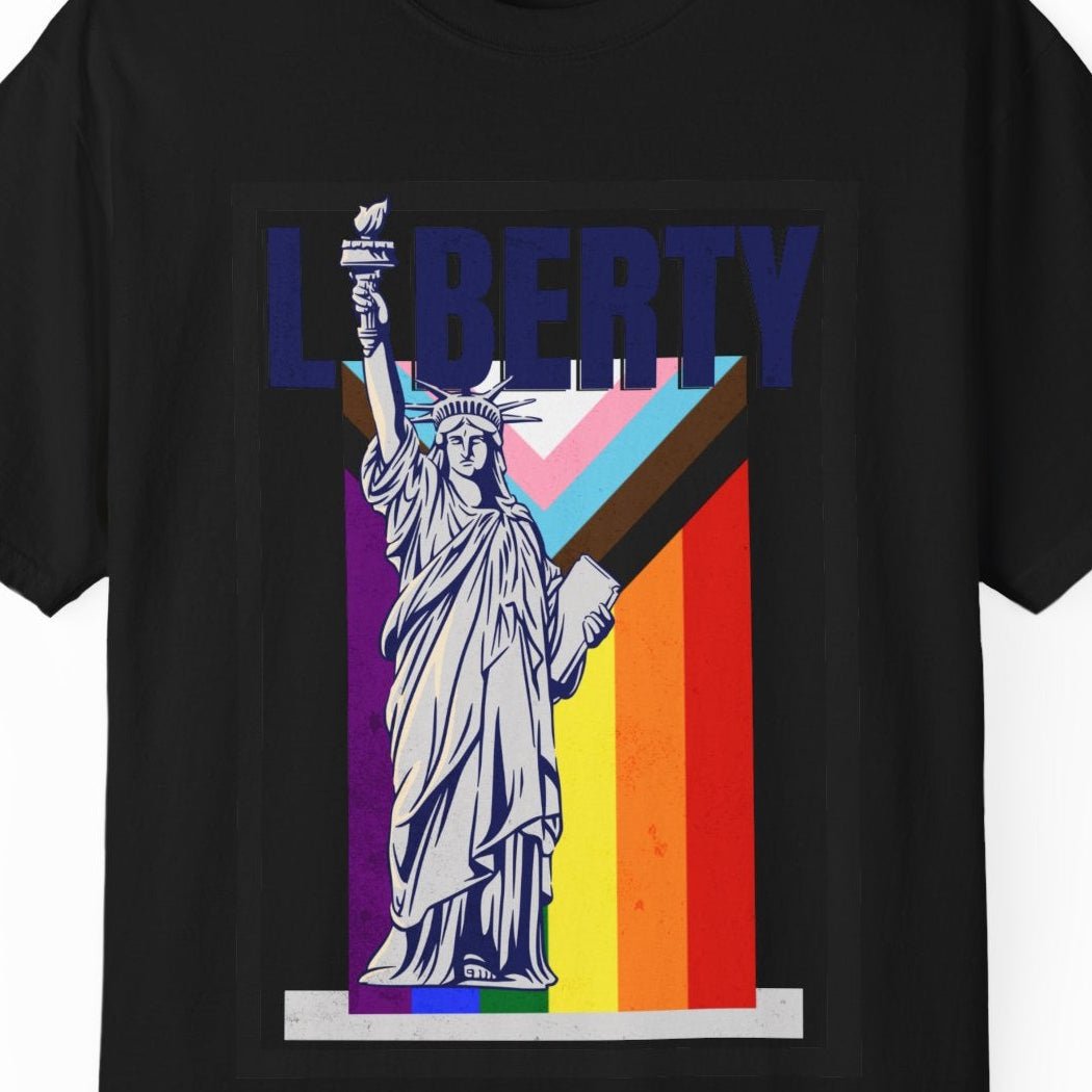 Liberty - Progress flag | Gay Pride Tee Designed by Queer Energy - Queer Energy