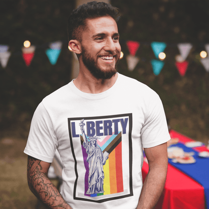 Liberty - Progress flag | Gay Pride Tee Designed by Queer Energy - Queer Energy