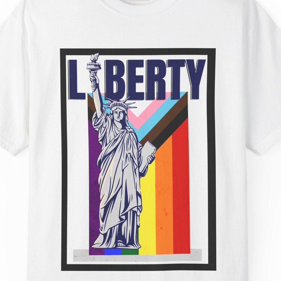 Liberty - Progress flag | Gay Pride Tee Designed by Queer Energy - Queer Energy