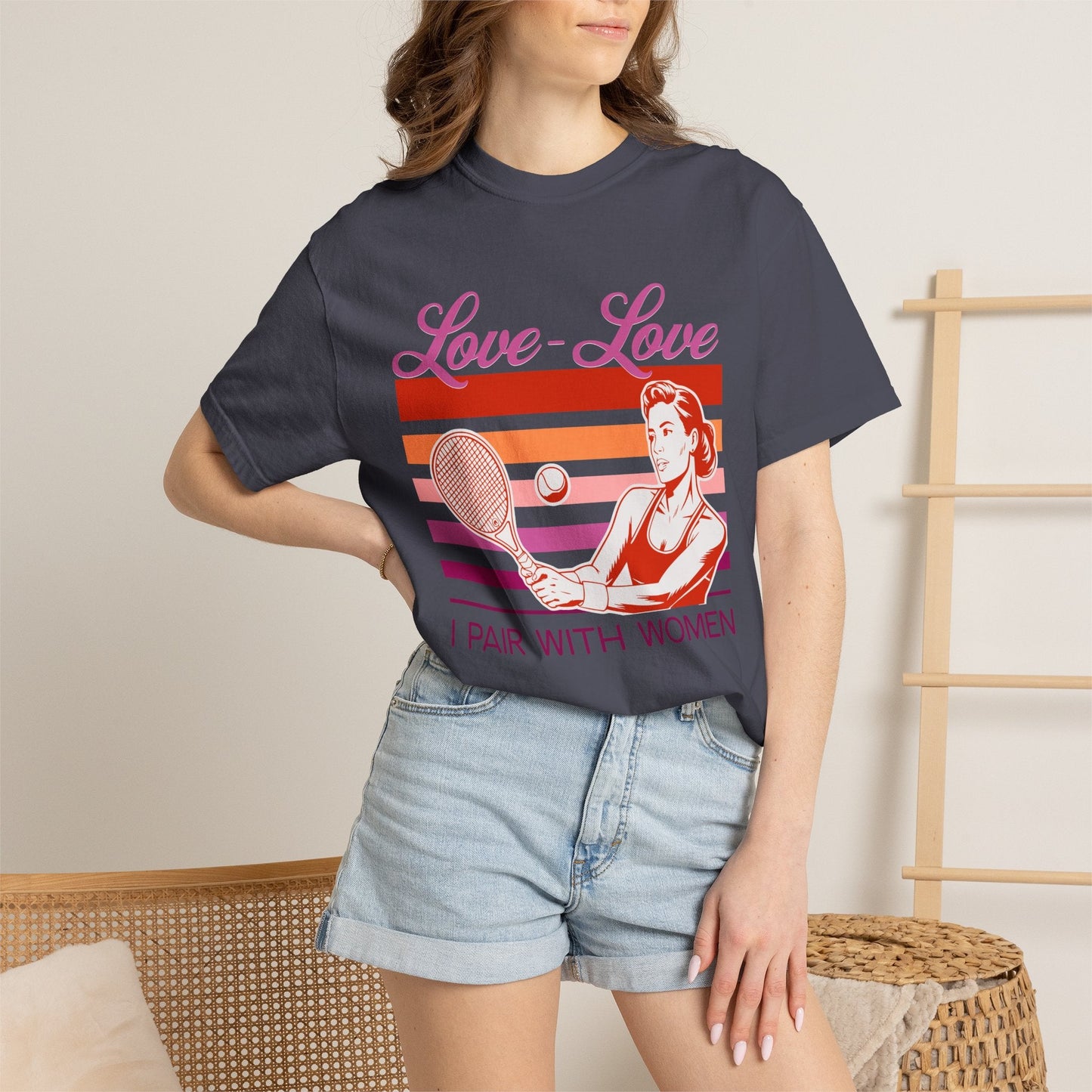 Love-Love, I Pair With Women | Funny Lesbian Tennis Gay Pride Tee Designed by Queer Energy - Queer Energy