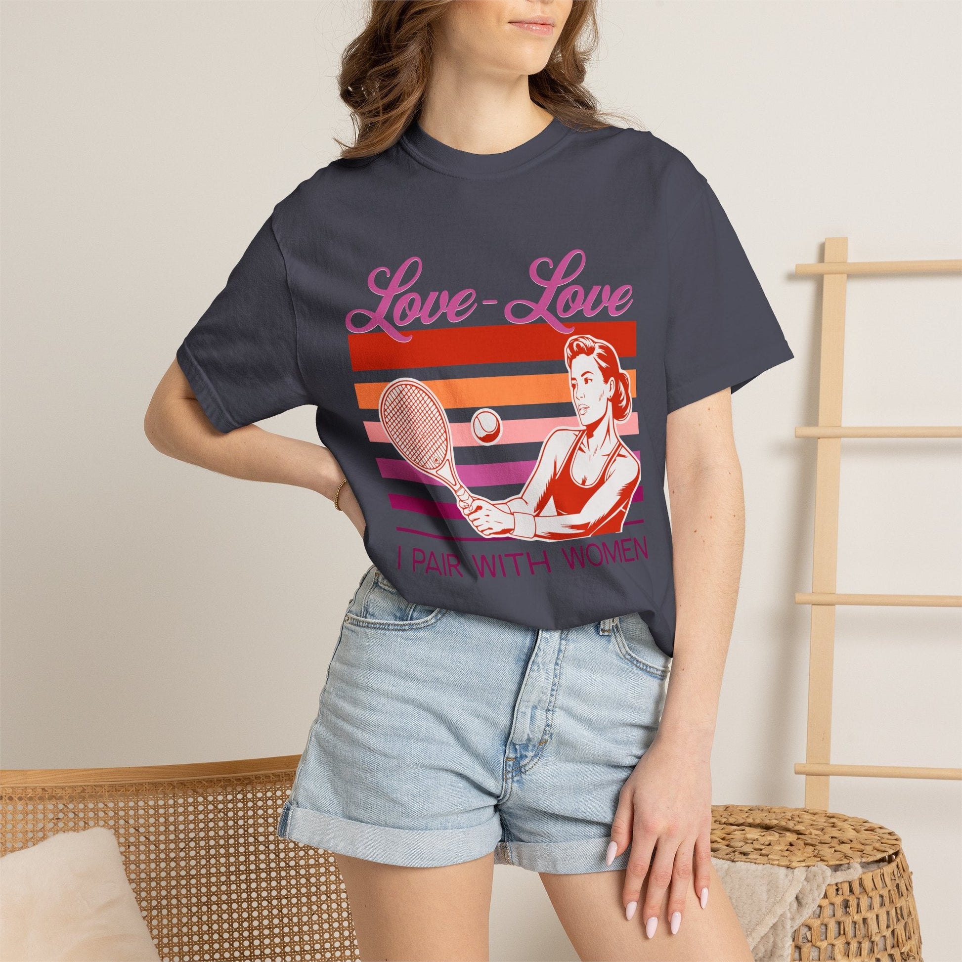 Love-Love, I Pair With Women | Funny Lesbian Tennis Gay Pride Tee Designed by Queer Energy - Queer Energy