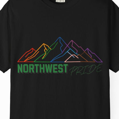 Northwest Pride T-Shirt — Progress Flag Mountain Graphic Tee | Designed by Queen Energy - Queer Energy