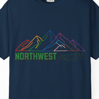 Northwest Pride T-Shirt — Progress Flag Mountain Graphic Tee | Designed by Queen Energy - Queer Energy