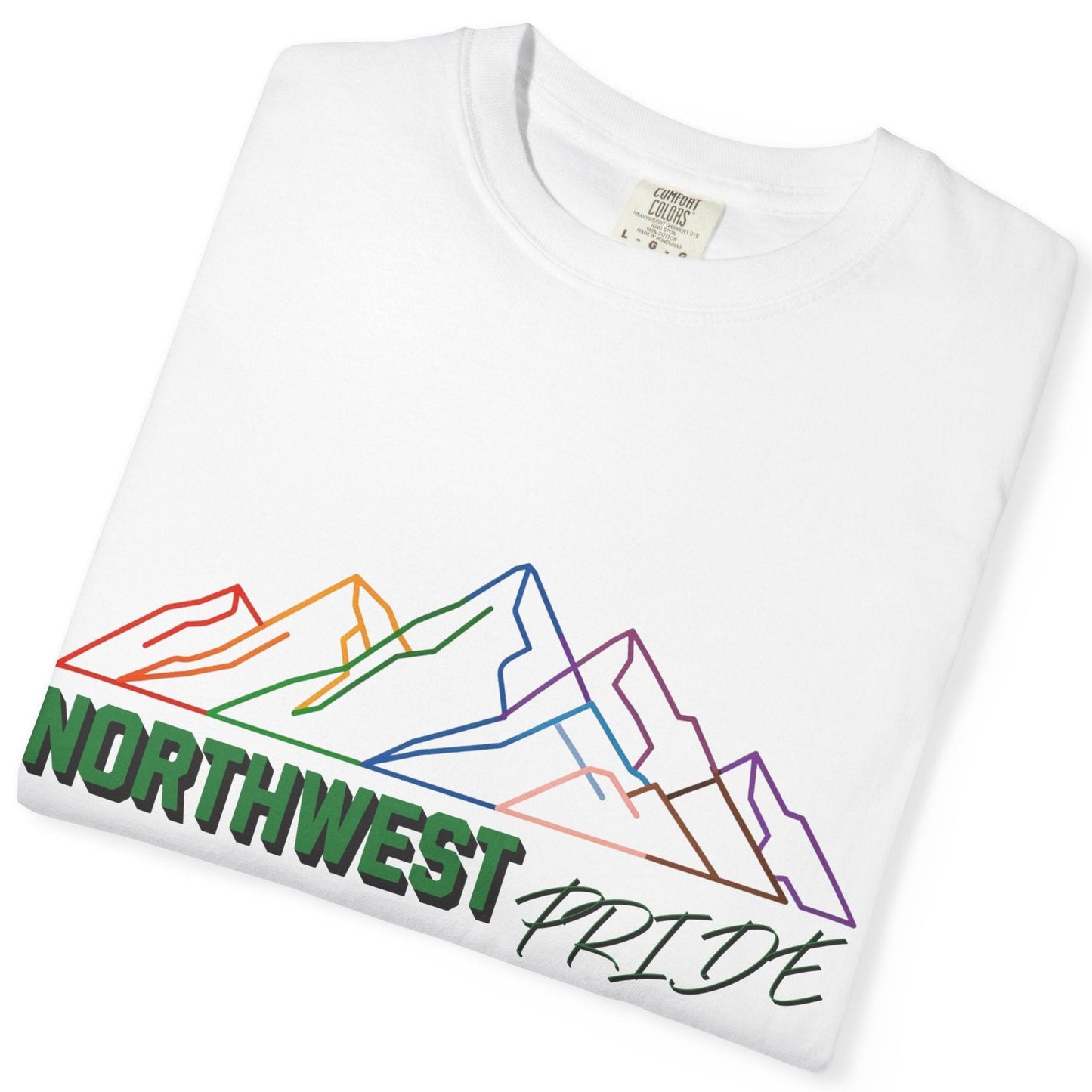 Northwest Pride T-Shirt — Progress Flag Mountain Graphic Tee | Designed by Queen Energy - Queer Energy