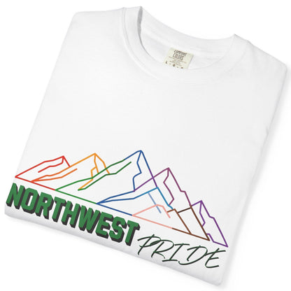 Northwest Pride T-Shirt — Progress Flag Mountain Graphic Tee | Designed by Queen Energy - Queer Energy