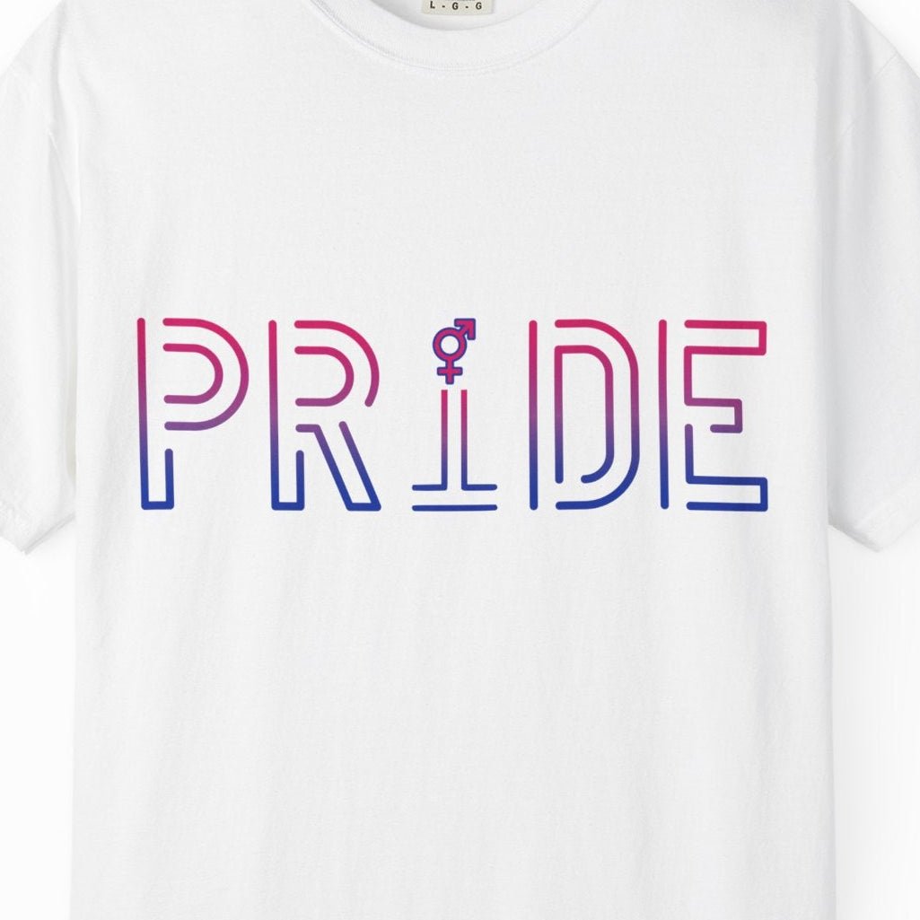 Pride Bi Tee | Bisexual Pride t-shirt, in Bisexual Pride Flag Colors, Designed by Queer Energy - Queer Energy