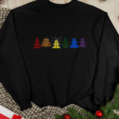 Pride Christmas Tree Line _ Rainbow Crewneck Sweatshirt - Queer Energy