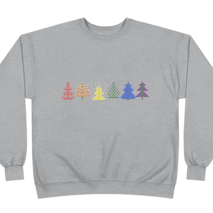 Pride Christmas Tree Line _ Rainbow Crewneck Sweatshirt - Queer Energy