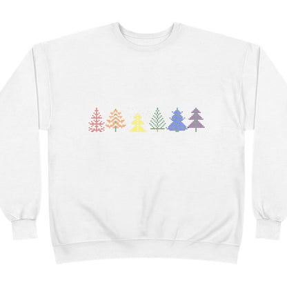 Pride Christmas Tree Line _ Rainbow Crewneck Sweatshirt - Queer Energy
