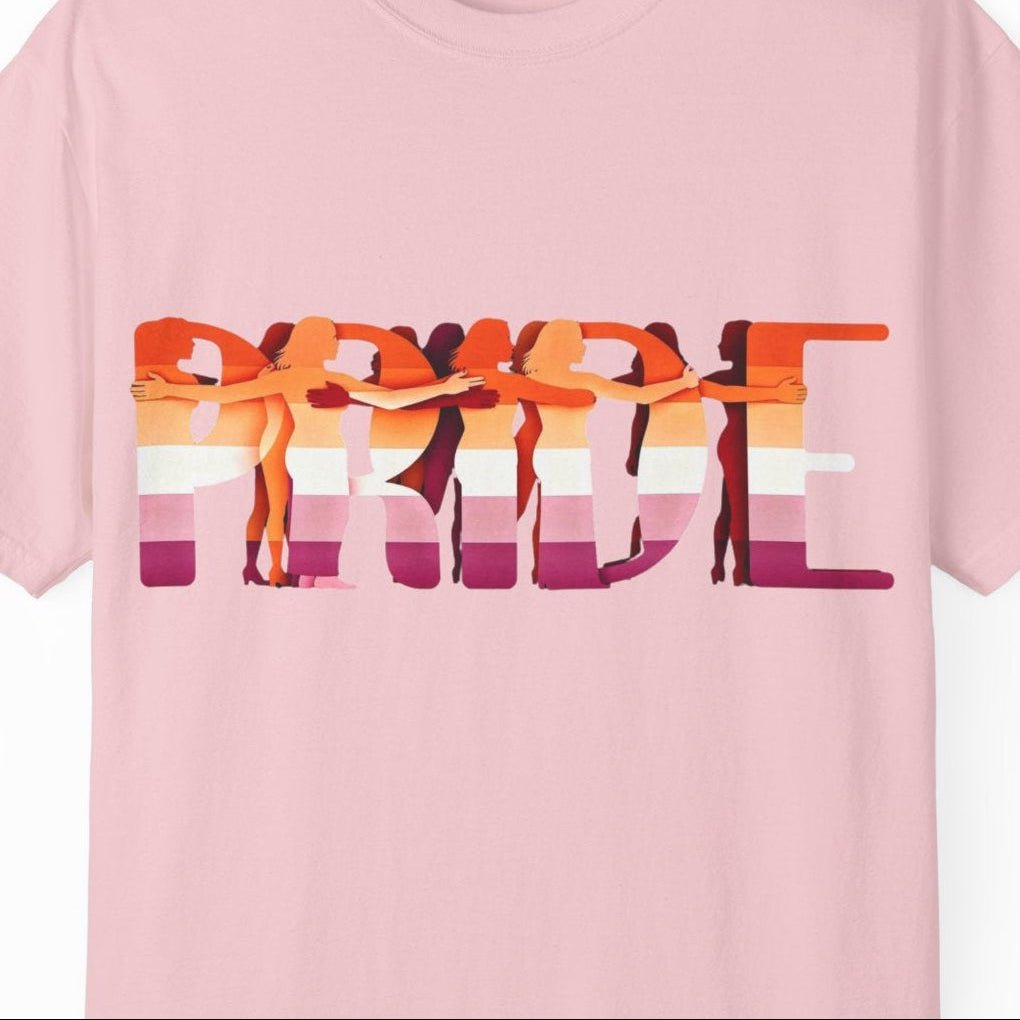 Pride Lesbian Tee | Sapphic Pride t-shirt, in Lesbian Pride Flag Colors, Designed by Queer Energy - Queer Energy