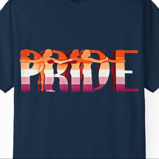 Pride Lesbian Tee | Sapphic Pride t-shirt, in Lesbian Pride Flag Colors, Designed by Queer Energy - Queer Energy