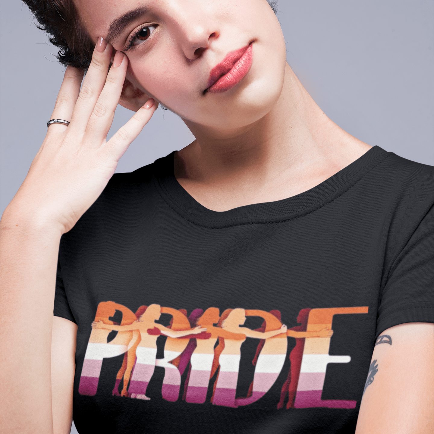 Pride Lesbian Tee | Sapphic Pride t-shirt, in Lesbian Pride Flag Colors, Designed by Queer Energy - Queer Energy