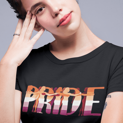 Pride Lesbian Tee | Sapphic Pride t-shirt, in Lesbian Pride Flag Colors, Designed by Queer Energy - Queer Energy