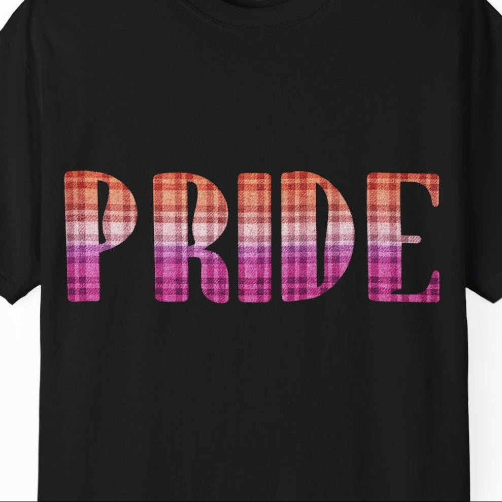 Pride Lesbian Tee | Sapphic Pride t-shirt, Plaid Lesbian Pride Flag Colors, Designed by Queer Energy - Queer Energy