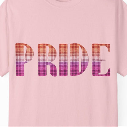 Pride Lesbian Tee | Sapphic Pride t-shirt, Plaid Lesbian Pride Flag Colors, Designed by Queer Energy - Queer Energy