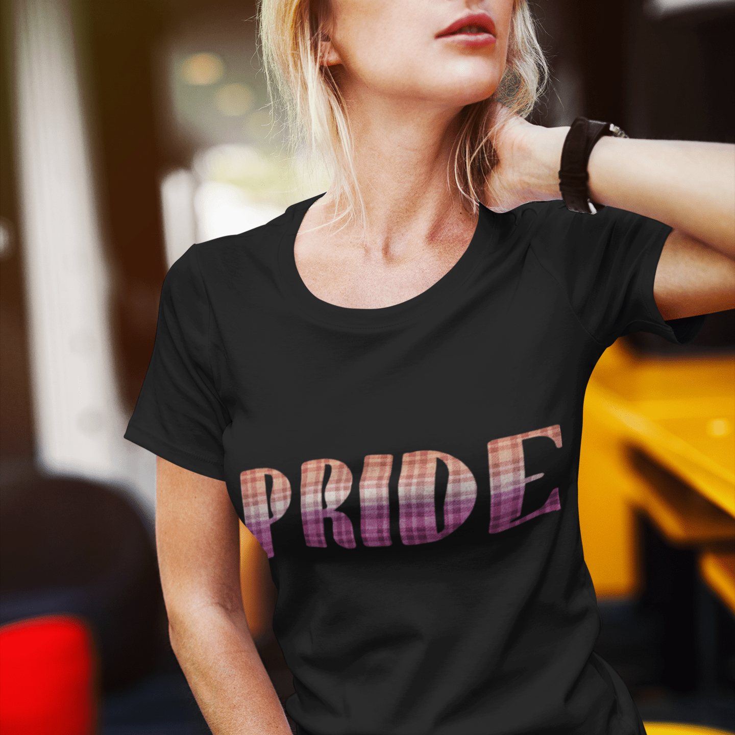 Pride Lesbian Tee | Sapphic Pride t-shirt, Plaid Lesbian Pride Flag Colors, Designed by Queer Energy - Queer Energy