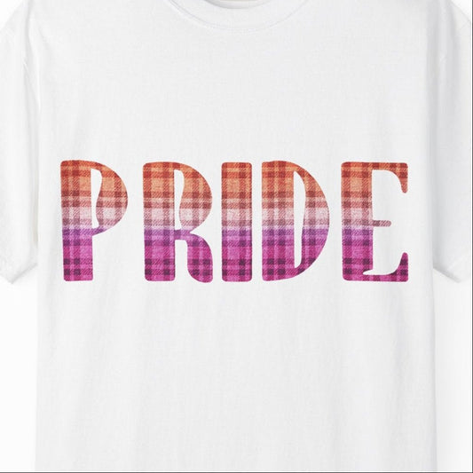 Pride Lesbian Tee | Sapphic Pride t-shirt, Plaid Lesbian Pride Flag Colors, Designed by Queer Energy - Queer Energy