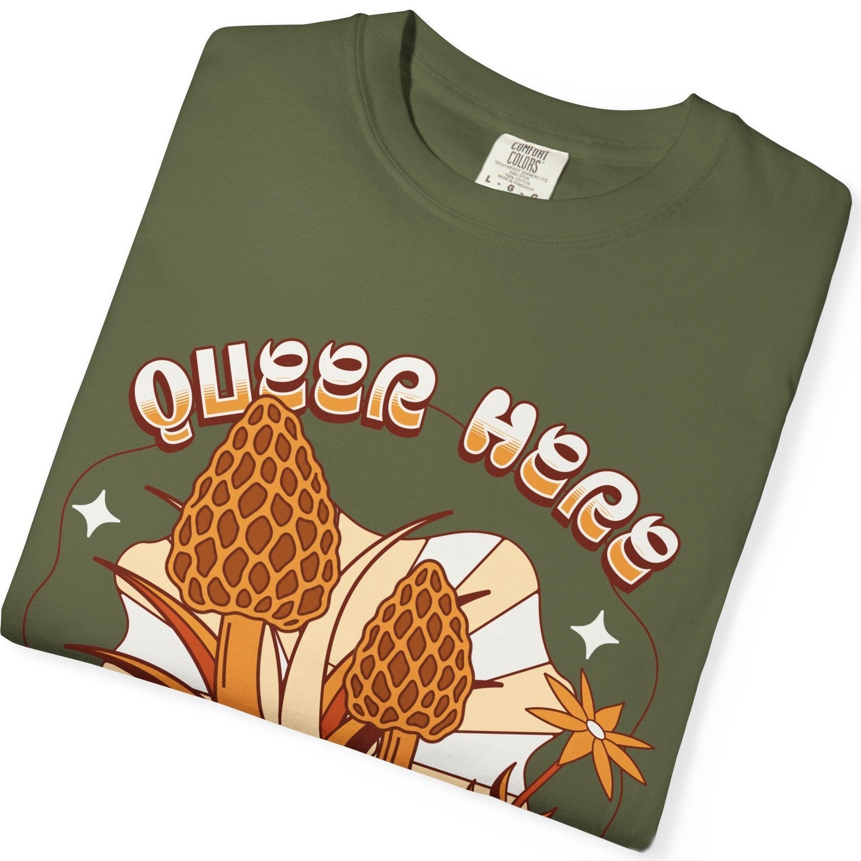 QUEER HERE FOR MOREL SUPPORT | Funny LGBTQ Mushroom Tee Designed by Queer Energy - Queer Energy